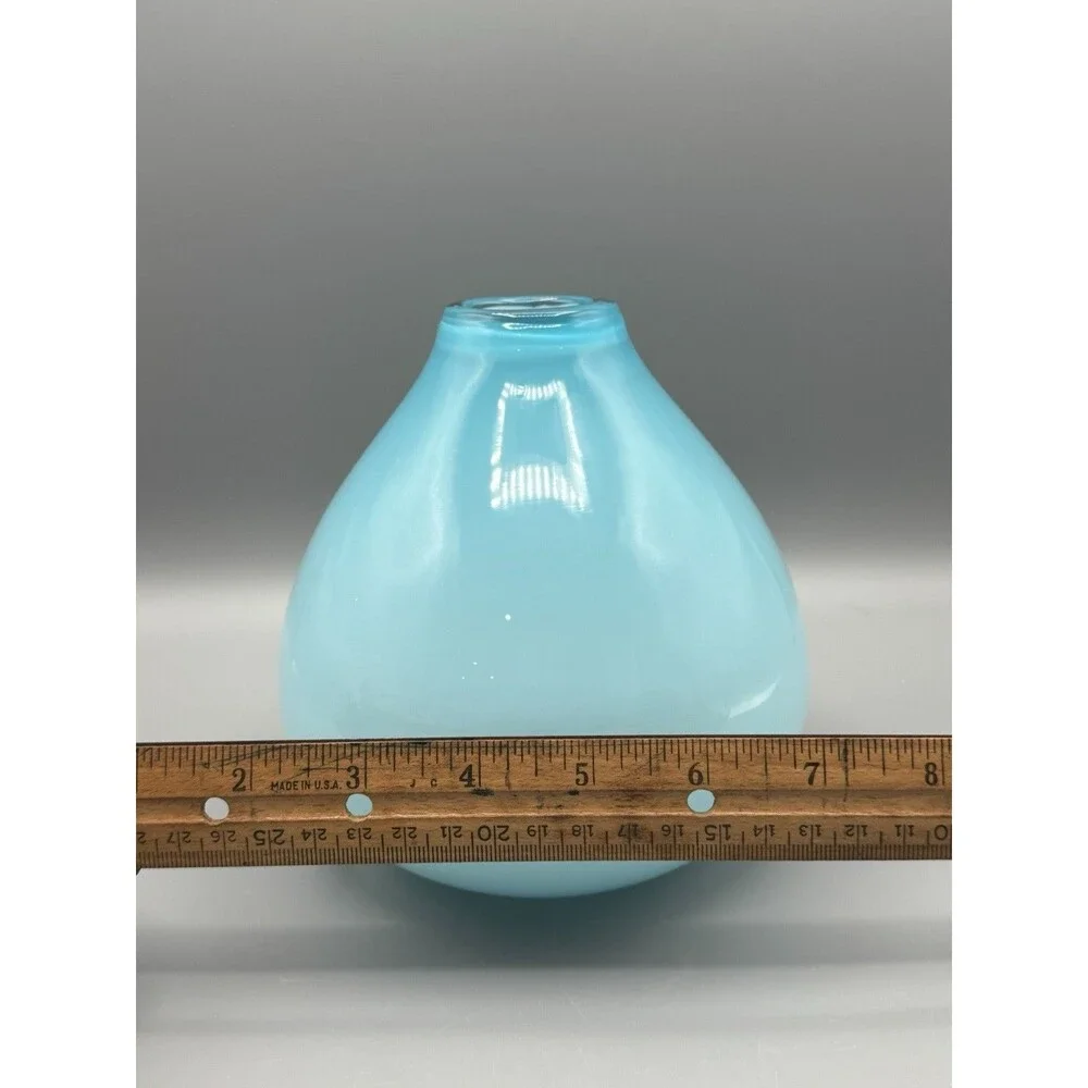 CRATE & BARREL Aqua Blue Cayman Murano Style Glass Vase 6.5